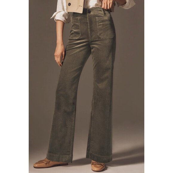 Anthropologie Maeve Colette Corduroy Full-Length Wide-Leg Pants Womens 27 Olive
